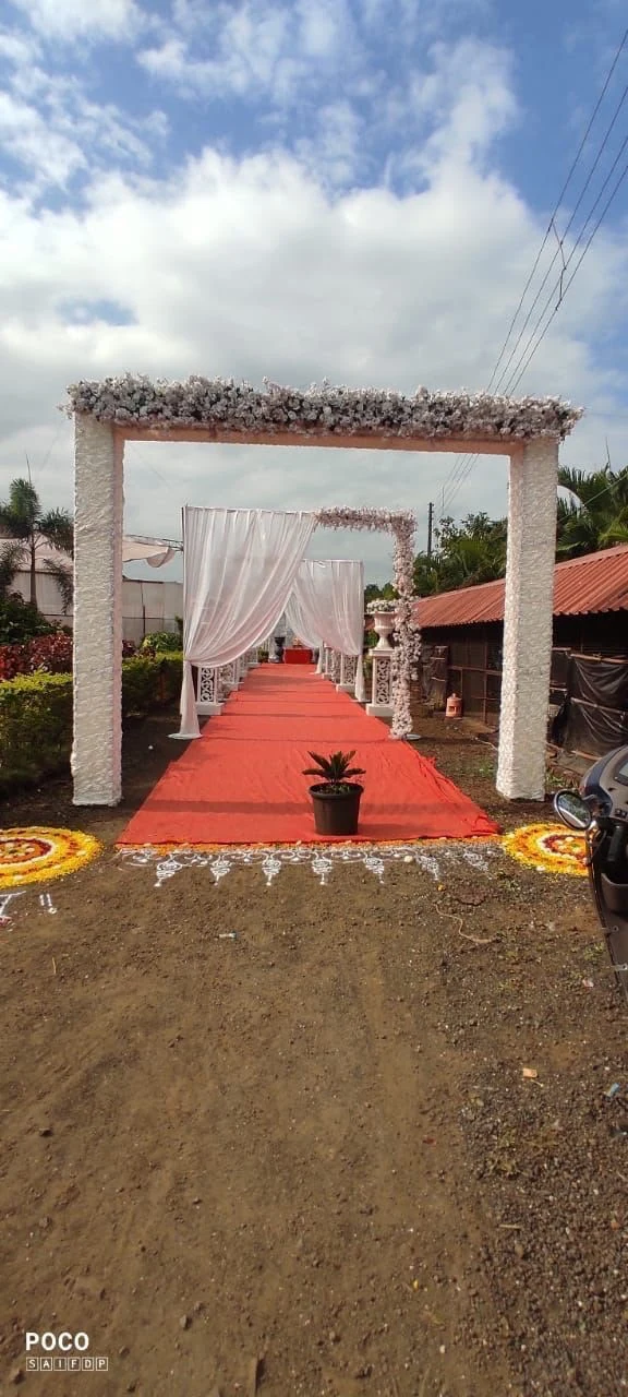 A decorated welcome walkway at Raigad Agro Park