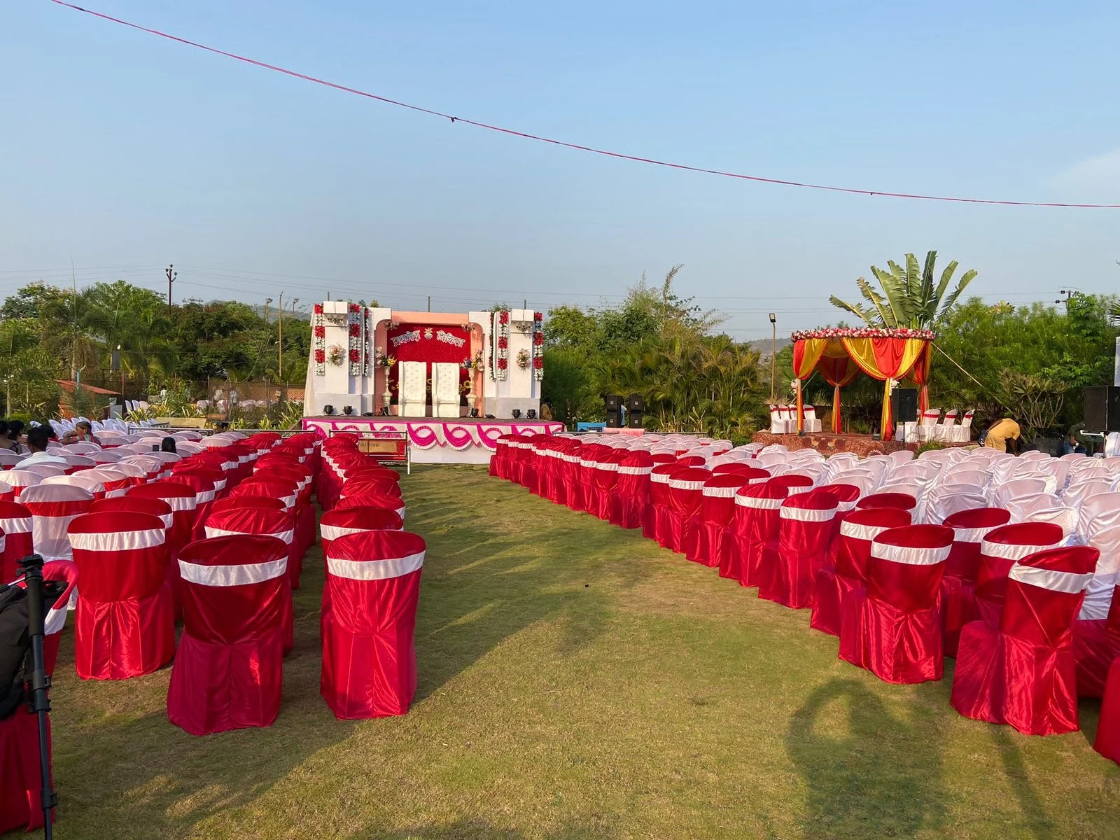 Rows of seating on the lawn at Raigad Agro Park